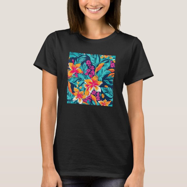 Hawaiian Tropical Flower Leaf Pattern Beach Vacati T-Shirt (Vorderseite)