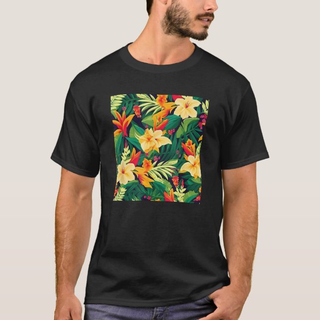 Hawaiian Tropical Flower Leaf Pattern Beach Vacati T-Shirt (Vorderseite)