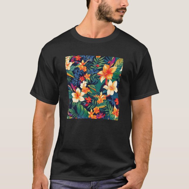 Hawaiian Tropical Flower Leaf Pattern Beach Vacati T-Shirt (Vorderseite)