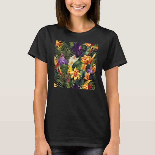 Hawaiian Tropical Flower Leaf Pattern Beach Vacati T-Shirt (Vorderseite)