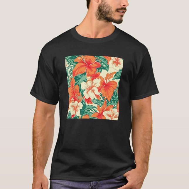 Hawaiian Tropical Flower Leaf Pattern Beach Vacati T-Shirt (Vorderseite)