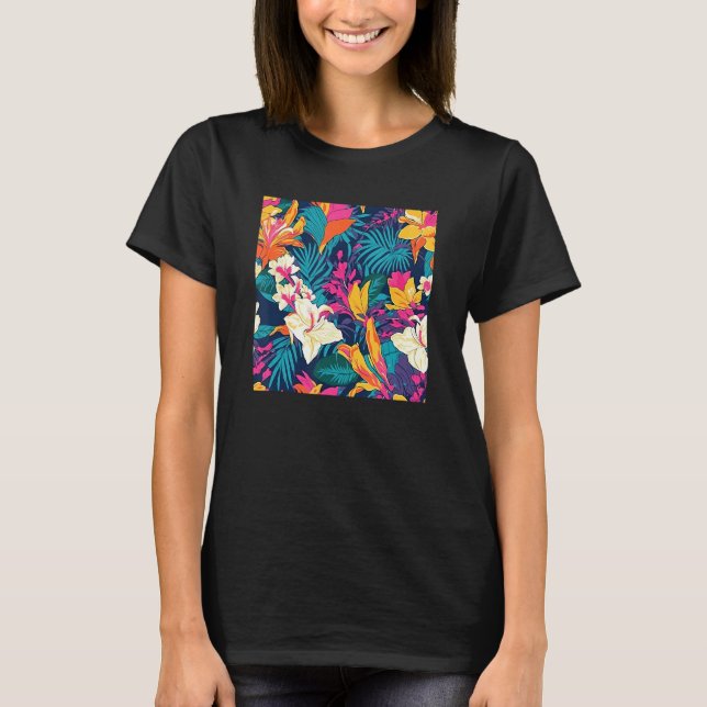 Hawaiian Tropical Flower Leaf Pattern Beach Vacati T-Shirt (Vorderseite)