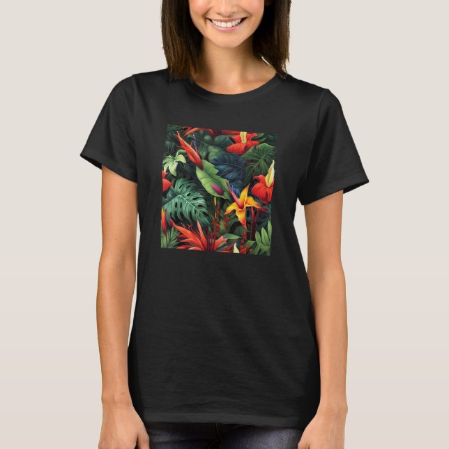 Hawaiian Tropical Flower Leaf Pattern Beach Vacati T-Shirt (Vorderseite)