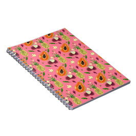 Hawaiian Tropical Fruit Pattern Coral Notebook Notizblock