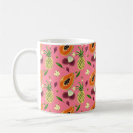 Hawaiian Tropical Fruit Pattern Mug Coral Kaffeetasse