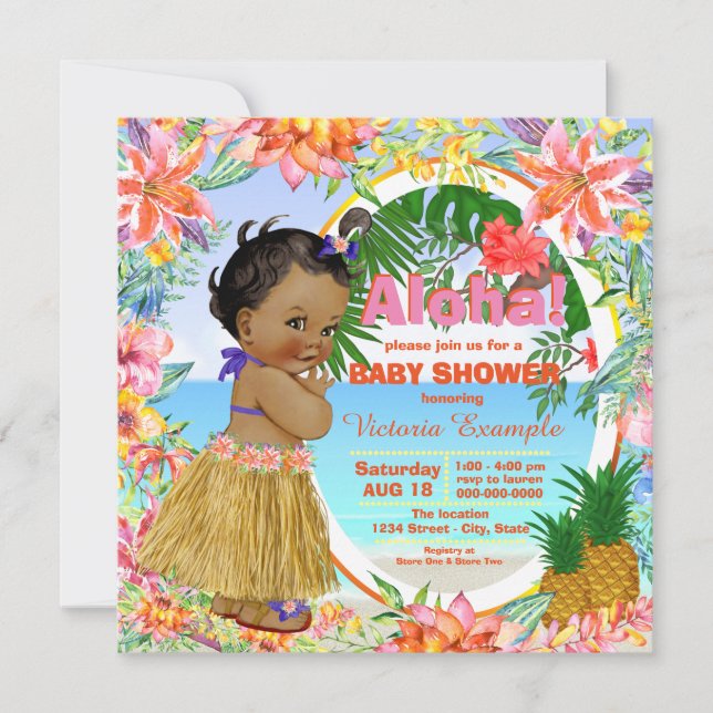 Hawaiian Tropical Luau Baby Dusche Einladung (Vorderseite)