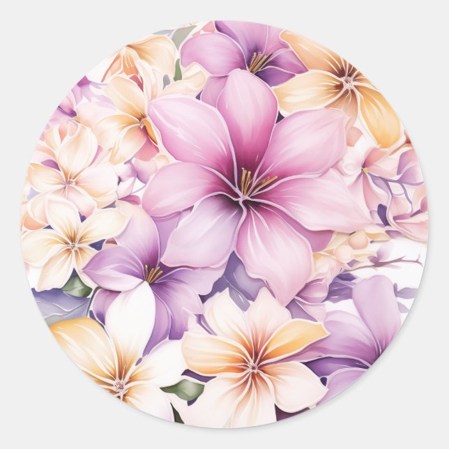 Hawaiian Tropical Pastel Floral Runder Aufkleber (Vorderseite)