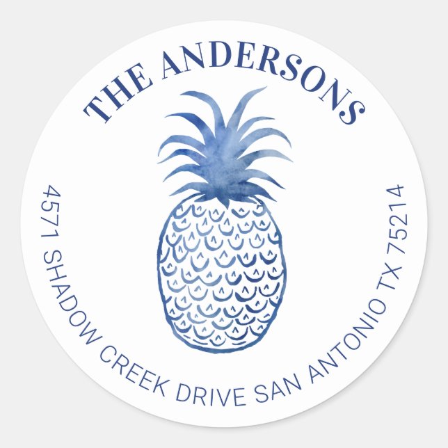 Hawaiian Tropical Pineapass Rücksendeadresse-Etike Runder Aufkleber (Vorderseite)
