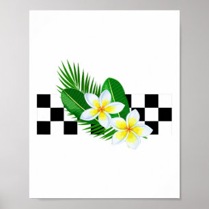 Hawaiian Tropical Plumeria Frangipani Checkerboard Poster