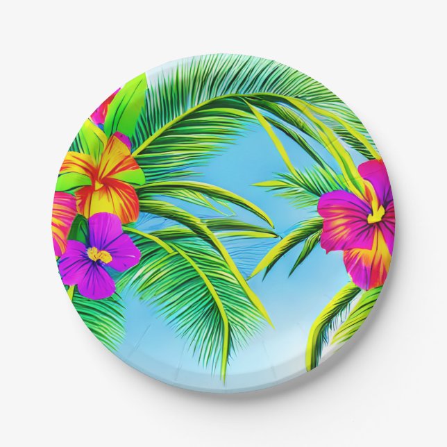 Hawaiian Tropical Seamless Pattern Pappteller (Vorderseite)