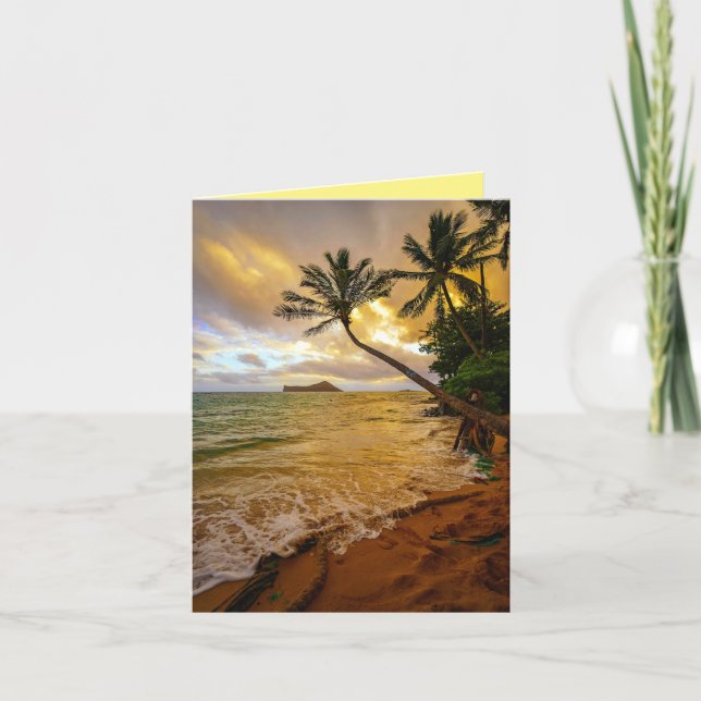 Hawaiian Tropical Sunset Palm Beach Karte (Vorderseite)