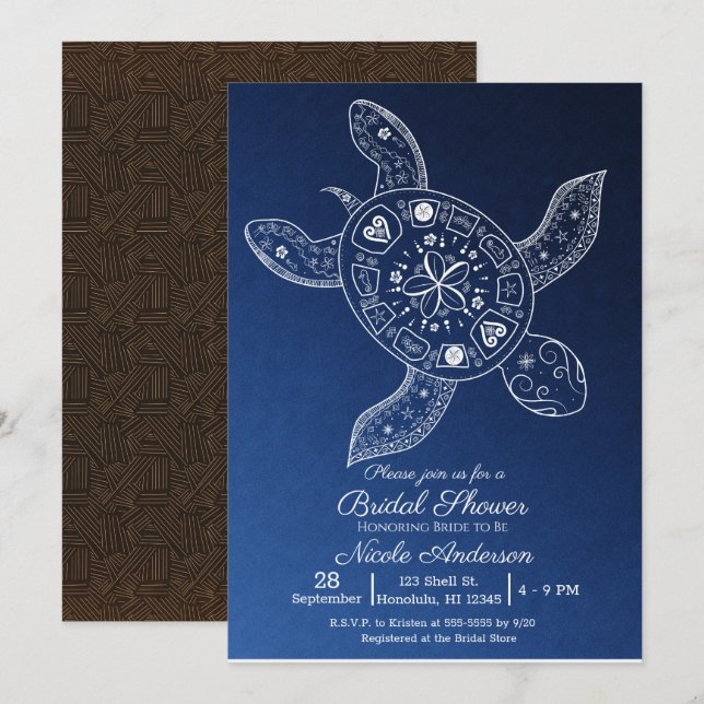 Hawaiian Tropical Turtle Blue Brautparty Einladung (Vorne/Hinten)