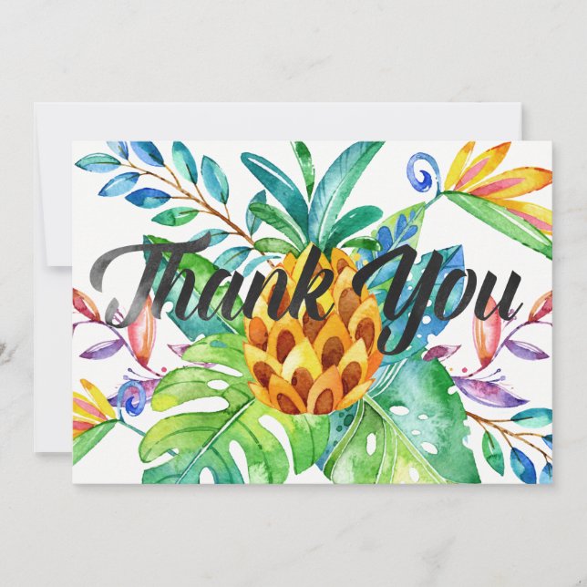 Hawaiian Tropical Watercolor Ananas Vielen Dank Dankeskarte (Vorderseite)