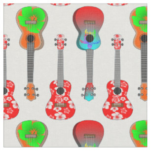 Hawaiian Ukuleles auf dem Hibiskus der Floralen Stoff