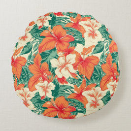 Hawaiian vibe aesthetic tropical flowers pattern rundes kissen
