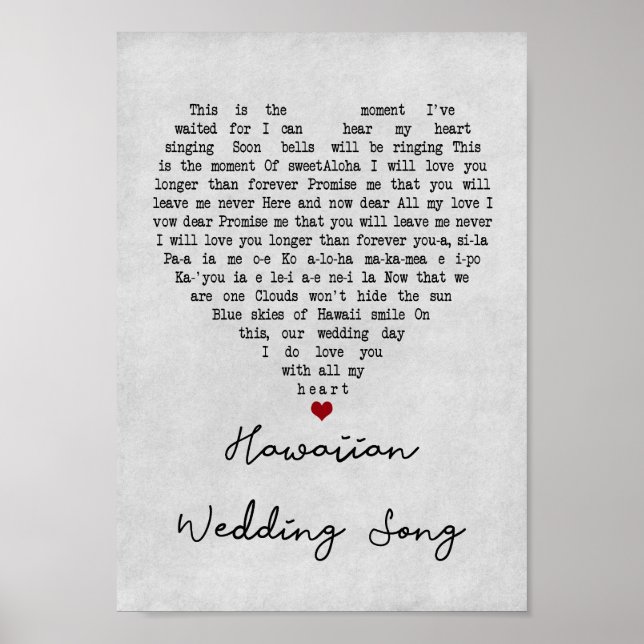 Hawaiian Wedding Song Gray Heart Song Lyric Print Poster (Vorne)