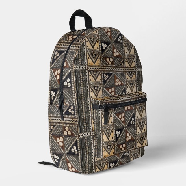 Hawaiian Wedding Tapa Pattern Bedruckter Rucksack (Rückseitige Ecke links)