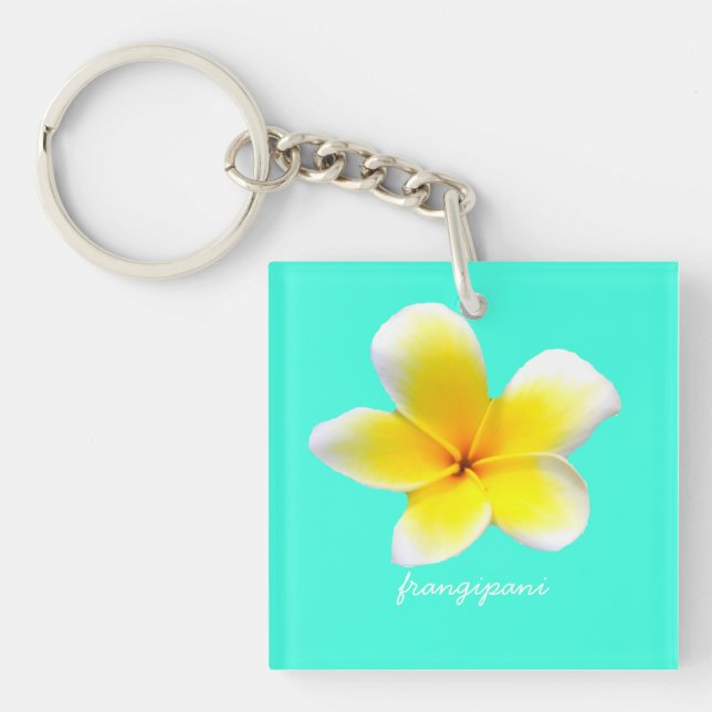 Hawaiian white plumeria flower  frangipani schlüsselanhänger (Vorderseite)