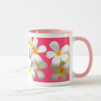 Hawaiian white plumeria flower pink tasse