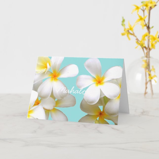 Hawaiian white plumeria greeting card blue karte (Gelbe Blume)