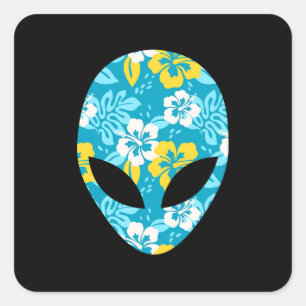 Hawaiianische Alien Head - Funny Alien Quadratischer Aufkleber