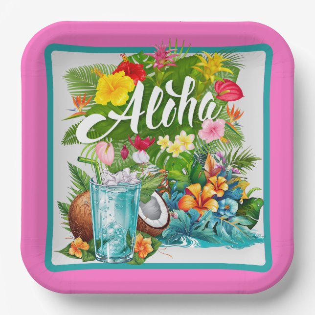 Hawaiianische Aloha Pappteller (Vorderseite)