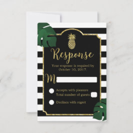 Hawaiianische Ananas Moderne Streifen Hochzeitreak RSVP Karte