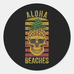 Hawaiianische Ananas Skull Aloha Strände Funny Haw Runder Aufkleber