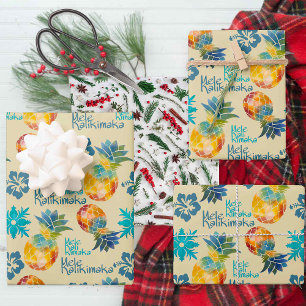 Hawaiianische Ananas und Hibiskus Mele Kalikimaka Geschenkpapier Set
