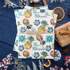 Hawaiianische Ananas und Hibiskus Mele Kalikimaka Geschenkpapier Set