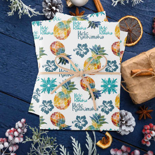 Hawaiianische Ananas und Hibiskus Mele Kalikimaka Geschenkpapier Set