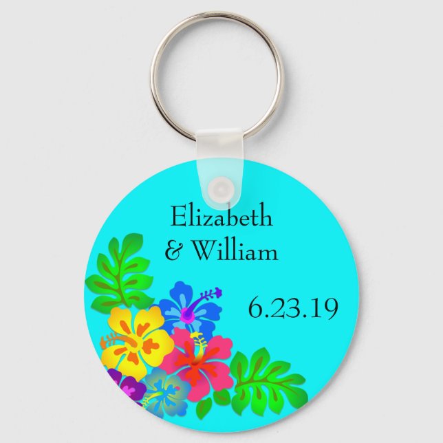Hawaiianische Blume Aqua Gastgeschenk Hochzeit Schlüsselanhänger (Vorderseite)