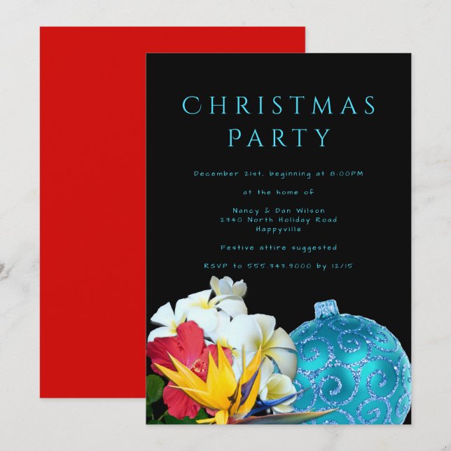 Hawaiianische Blume Weihnachten Party Einladung (Vorne/Hinten)