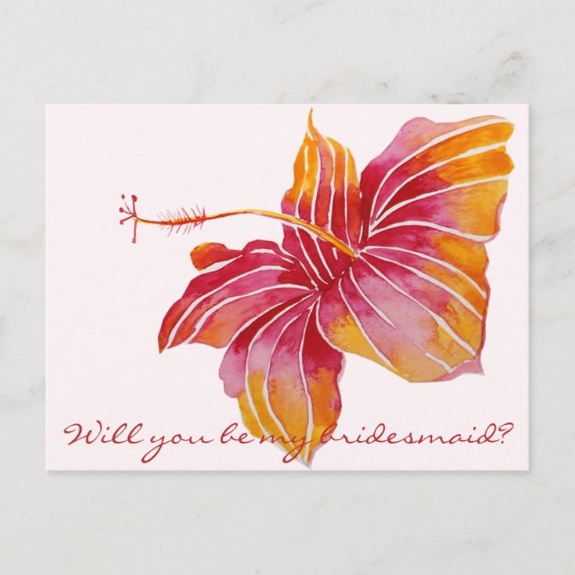 Hawaiianische Blume Werden Sie meine Bridesmädchen Einladungspostkarte (Vorderseite)