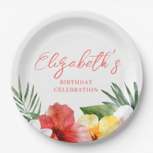 Hawaiianische Blumen zum Geburtstag Pappteller