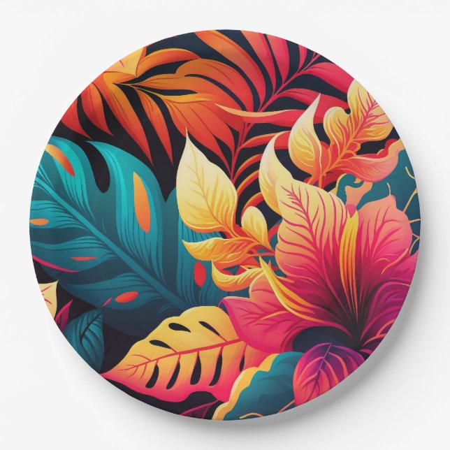 Hawaiianische Blüte helle tropische Muster Pappteller (Vorderseite)
