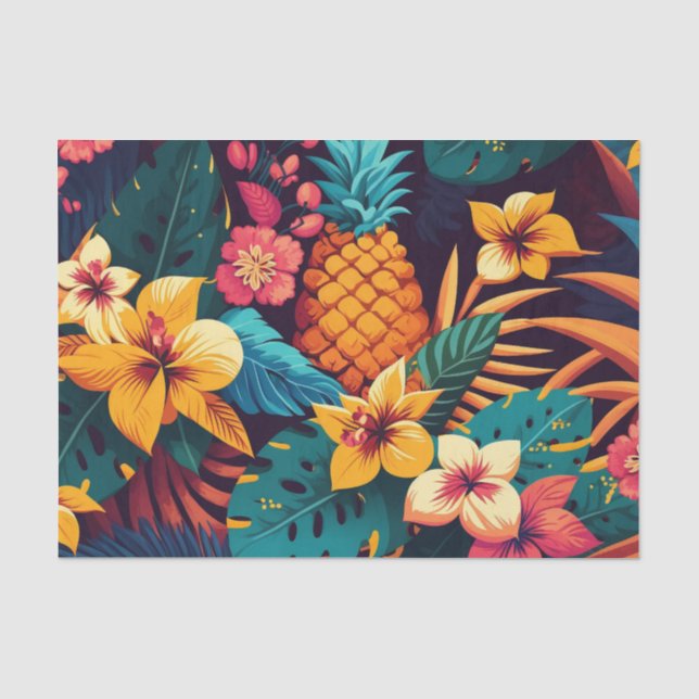 Hawaiianische Blüte tropisches Ananas Muster Seidenpapier (Vorderseite)