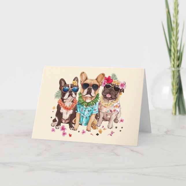 Hawaiianische Bulldogs Blume Lei Karte (Vorderseite)