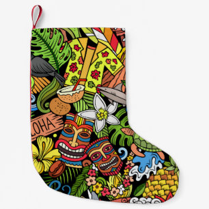 Hawaiianische Doodles: buntes, nahtloses Cartoon Kleiner Weihnachtsstrumpf