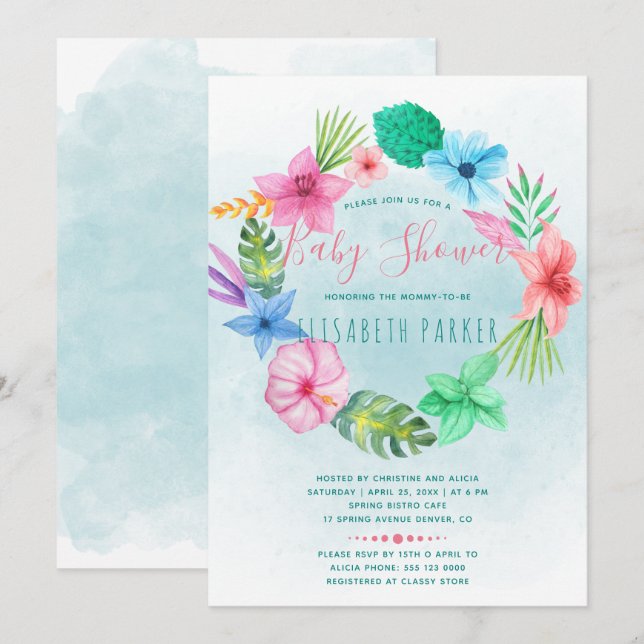 Hawaiianische Dusche mit blühenden Blumen Einladung (Vorne/Hinten)