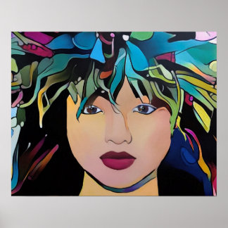 Hawaiianische Frau mit floralem Kopfkleid Print Poster