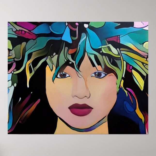Hawaiianische Frau mit floralem Kopfkleid Print Poster (Vorne)