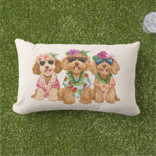 Hawaiianische Goldendoodle-Hunde Blumen-Lei Kissen Für Draußen