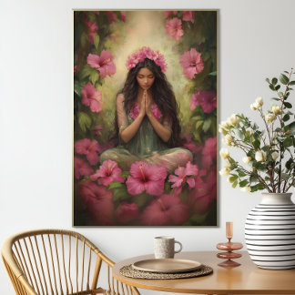 Hawaiianische Göttin Laka Rosa Hibiskus-Waldkunst Poster