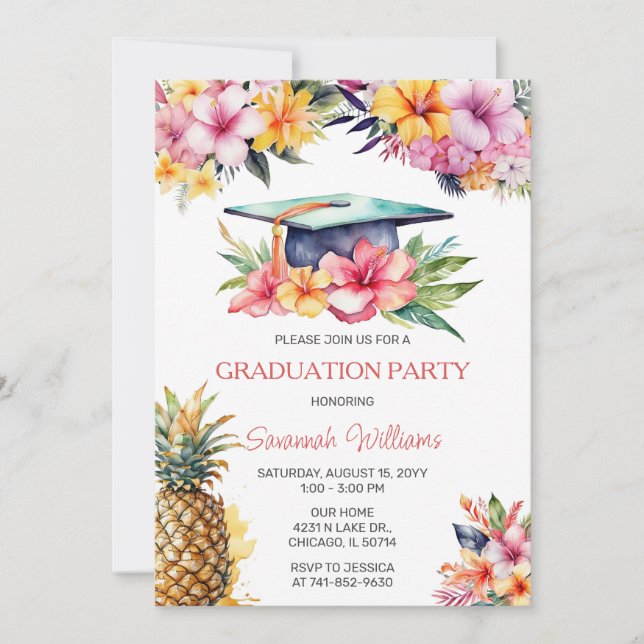 Hawaiianische Graduierungspartei Geburtstag Einladung (Vorderseite)