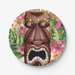 Hawaiianische Holz-Tiki-Luau-Sommer-Geburtstagsfei Pappteller