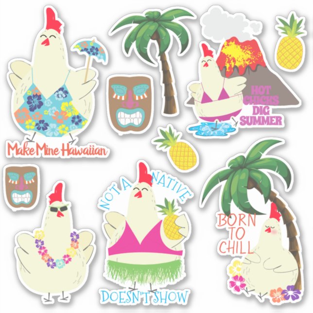 Hawaiianische Hühner Sommertropischer Urlaubsticke Aufkleber (Vorderseite)