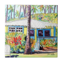 Hawaiianische Hütte Gelb und Blauer Plantation Fliese
