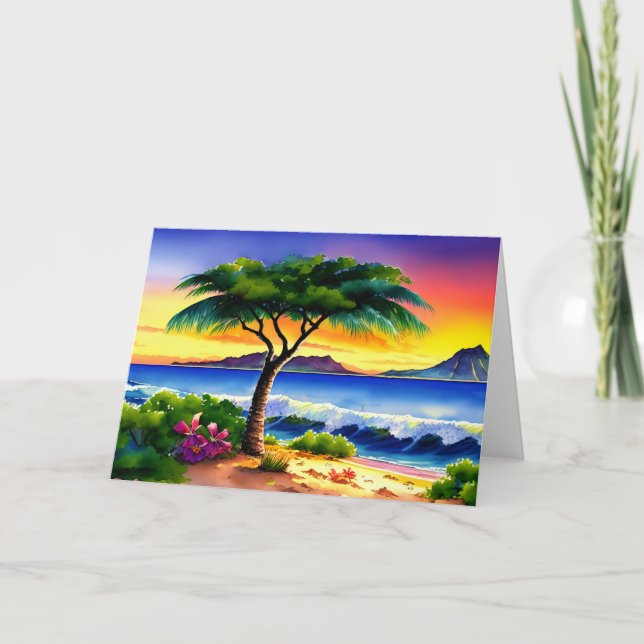 Hawaiianische Insel Sunset Wasserfarbe Karte (Vorderseite)