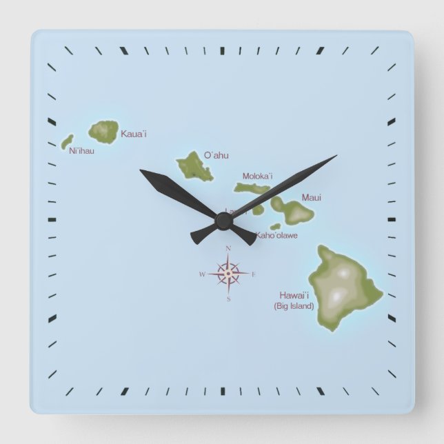 Hawaiianische Inseln Quadratische Wanduhr (Vorderseite)